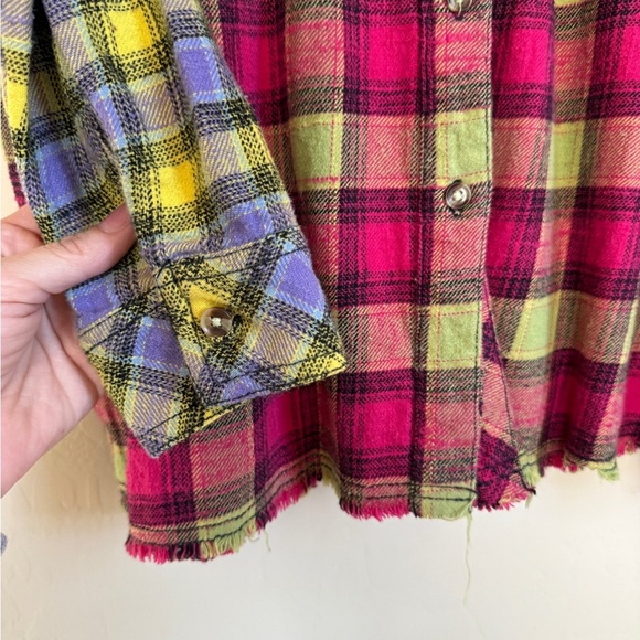 UO BDG One Way or Another Flannel Oversized Multicolor Plaid Pink Green Small - Picture 8 of 8